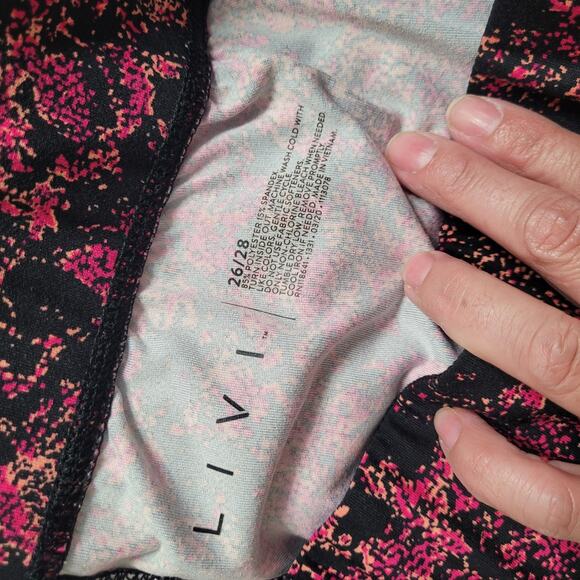 LIVI Activewear Women’s 26/28 Black Pink Printed High Rise Capri Leggings EUC - Picture 5 of 5